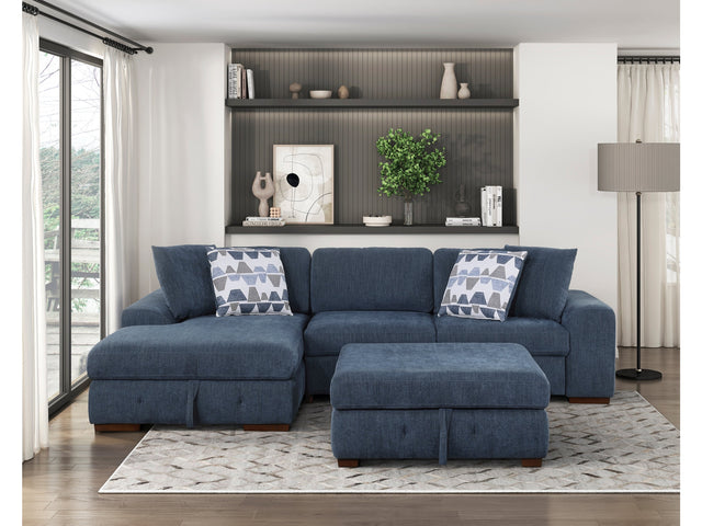 Raife Blue 3-Piece Sectional with Left Chaise And Ottoman - Ornate Home