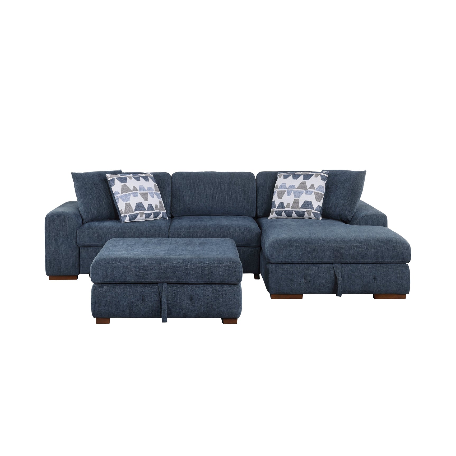 Raife Blue 3-Piece Sectional with Right Chaise And Ottoman - Ornate Home
