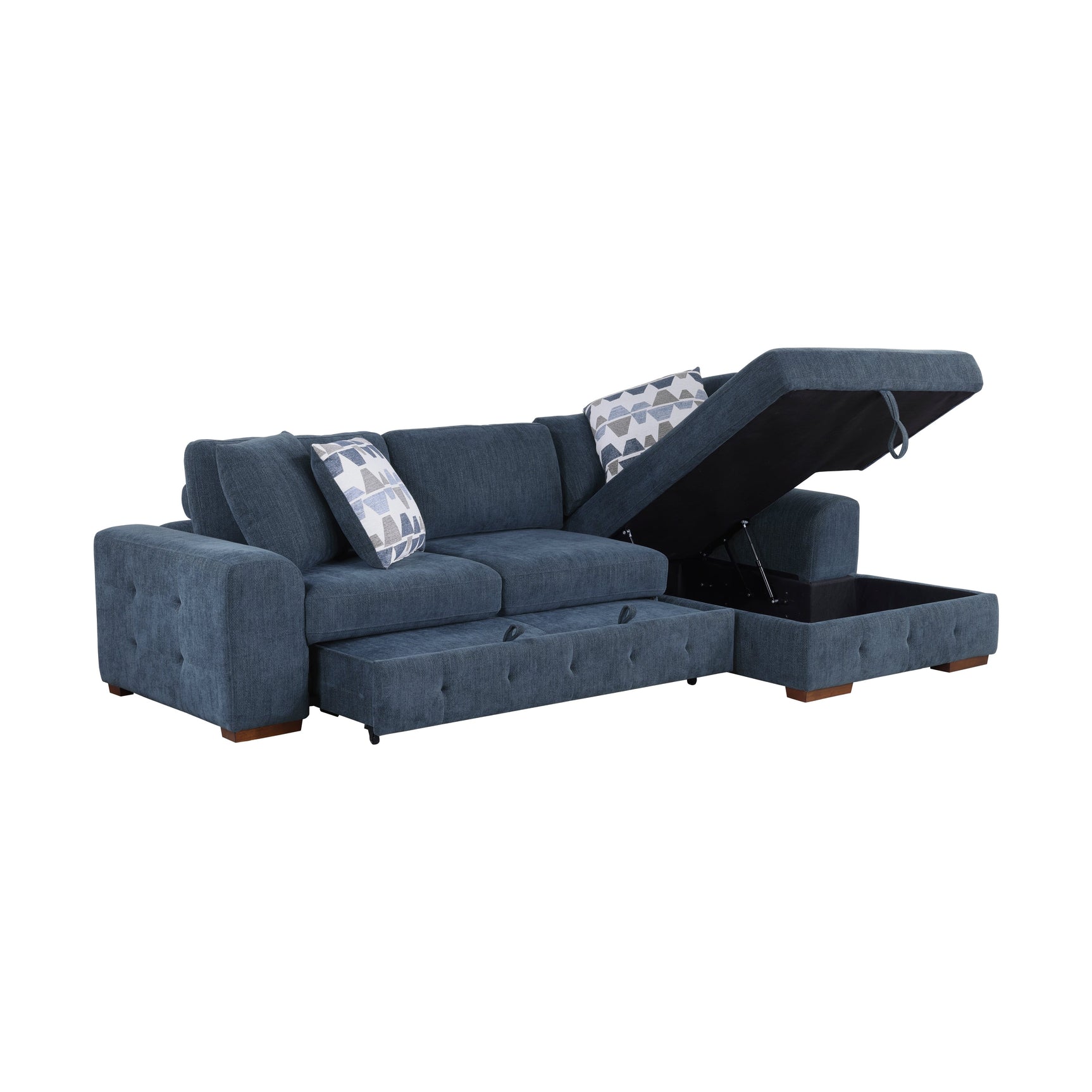 Raife Blue 3-Piece Sectional with Right Chaise And Ottoman - Ornate Home