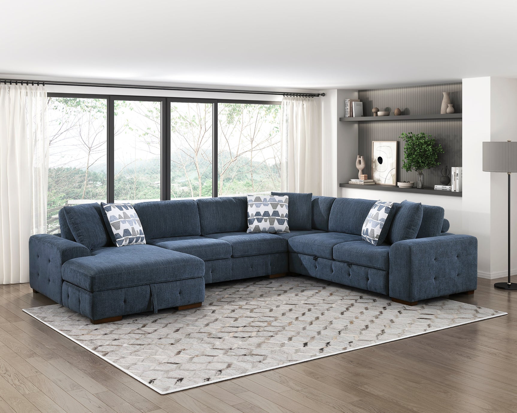 Raife Blue 4-Piece Sectional with Left Chaise - Ornate Home