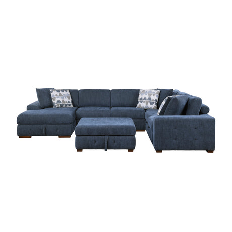 Raife Blue 5-Piece Sectional with Left Chaise And Storage Ottoman - Ornate Home