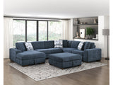 Raife Blue 5-Piece Sectional with Left Chaise And Storage Ottoman - Ornate Home