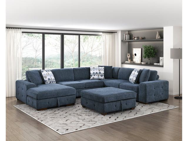 Raife Blue 5-Piece Sectional with Left Chaise And Storage Ottoman - Ornate Home