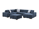Raife Blue 5-Piece Sectional with Right Chaise & Storage Ottoman - Ornate Home