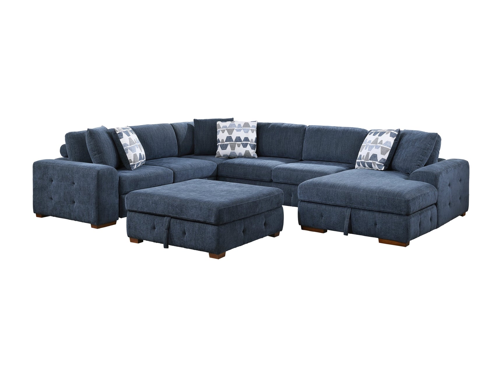 Raife Blue 5-Piece Sectional with Right Chaise & Storage Ottoman - Ornate Home