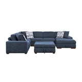 Raife Blue 5-Piece Sectional with Right Chaise & Storage Ottoman - Ornate Home