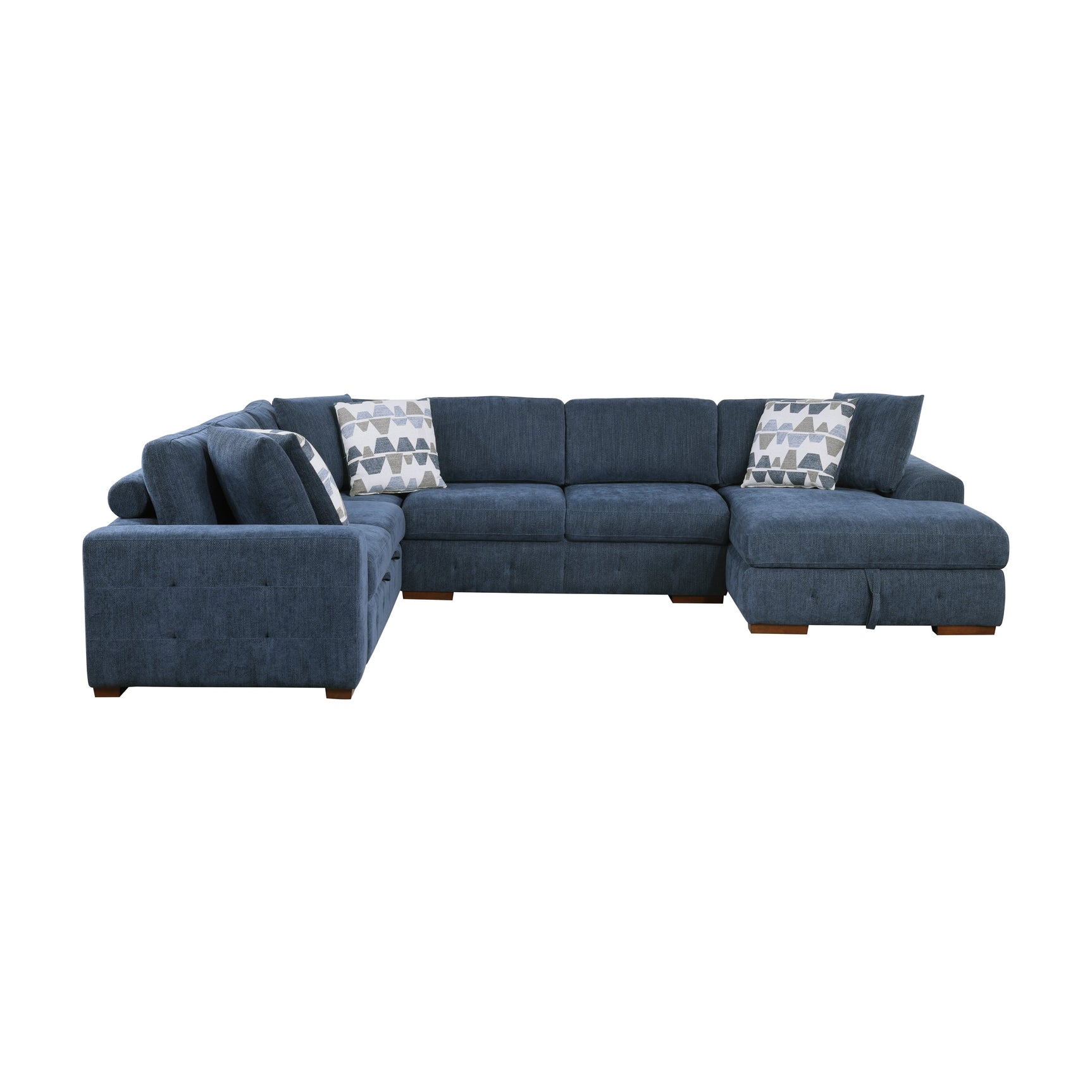 Raife Blue 5-Piece Sectional with Right Chaise & Storage Ottoman - Ornate Home