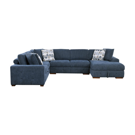 Raife Blue 5-Piece Sectional with Right Chaise & Storage Ottoman - Ornate Home
