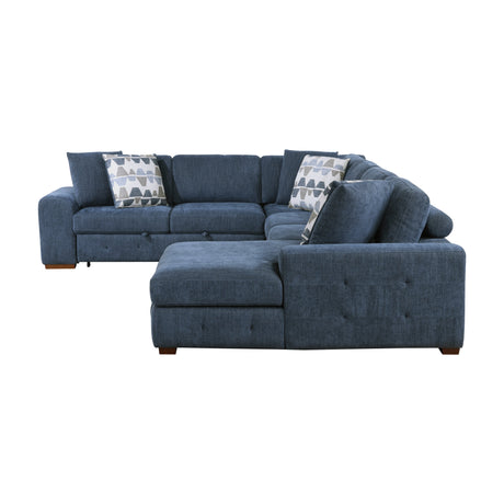 Raife Blue 5-Piece Sectional with Right Chaise & Storage Ottoman - Ornate Home