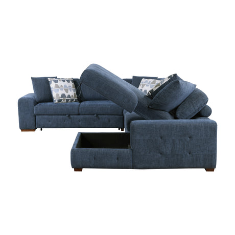 Raife Blue 5-Piece Sectional with Right Chaise & Storage Ottoman - Ornate Home