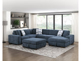 Raife Blue 5-Piece Sectional with Right Chaise & Storage Ottoman - Ornate Home