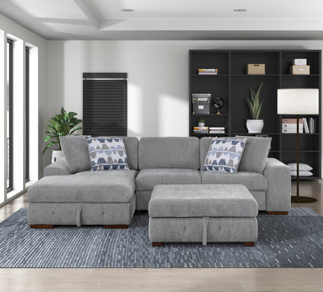 Raife Gray 3-Piece Sectional with Left Chaise And Ottoman - Ornate Home