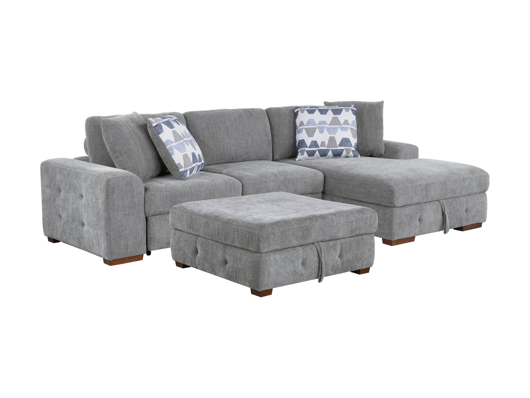 Raife Gray 3-Piece Sectional with Right Chaise And Ottoman - Ornate Home