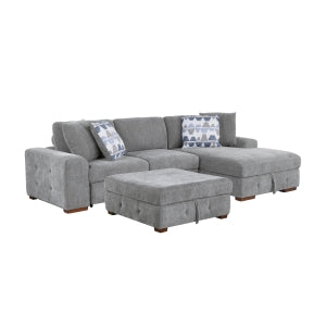 Raife Gray 3-Piece Sectional with Right Chaise And Ottoman - Ornate Home