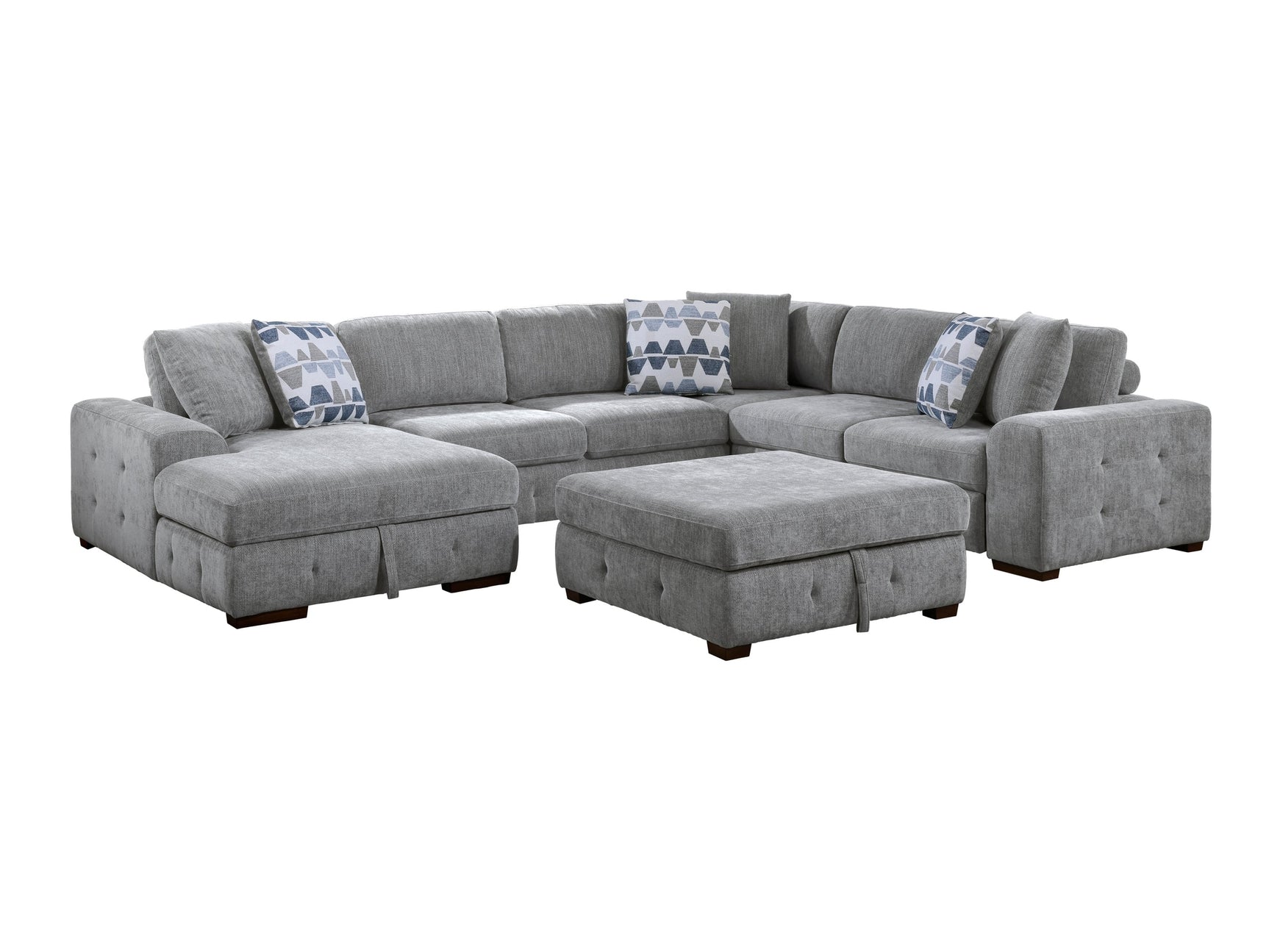 Raife Gray 5-Piece Sectional with Left Chaise And Storage Ottoman - Ornate Home