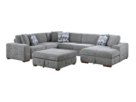 Raife Gray 5-Piece Sectional with Right Chaise And Storage Ottoman - Ornate Home