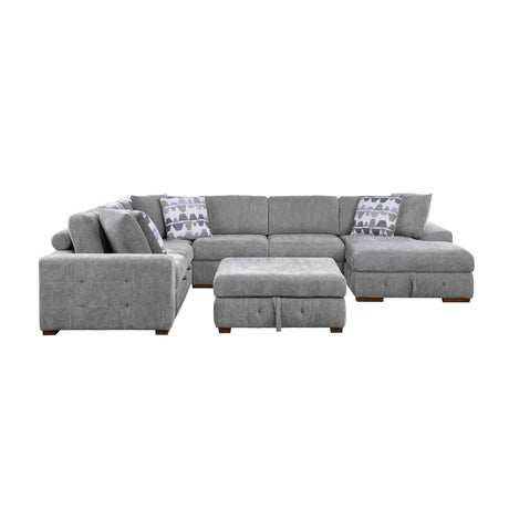 Raife Gray 5-Piece Sectional with Right Chaise And Storage Ottoman - Ornate Home