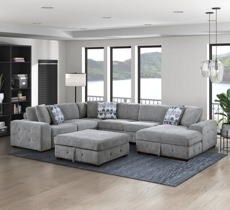 Raife Gray 5-Piece Sectional with Right Chaise And Storage Ottoman - Ornate Home