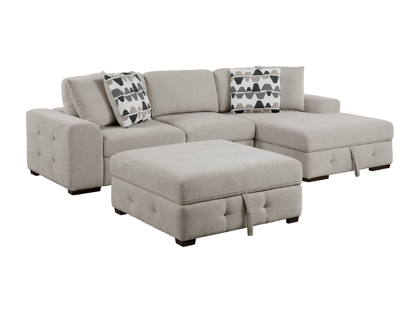 Raife Taupe 3-Piece Sectional with Right Chaise and Ottoman - Ornate Home