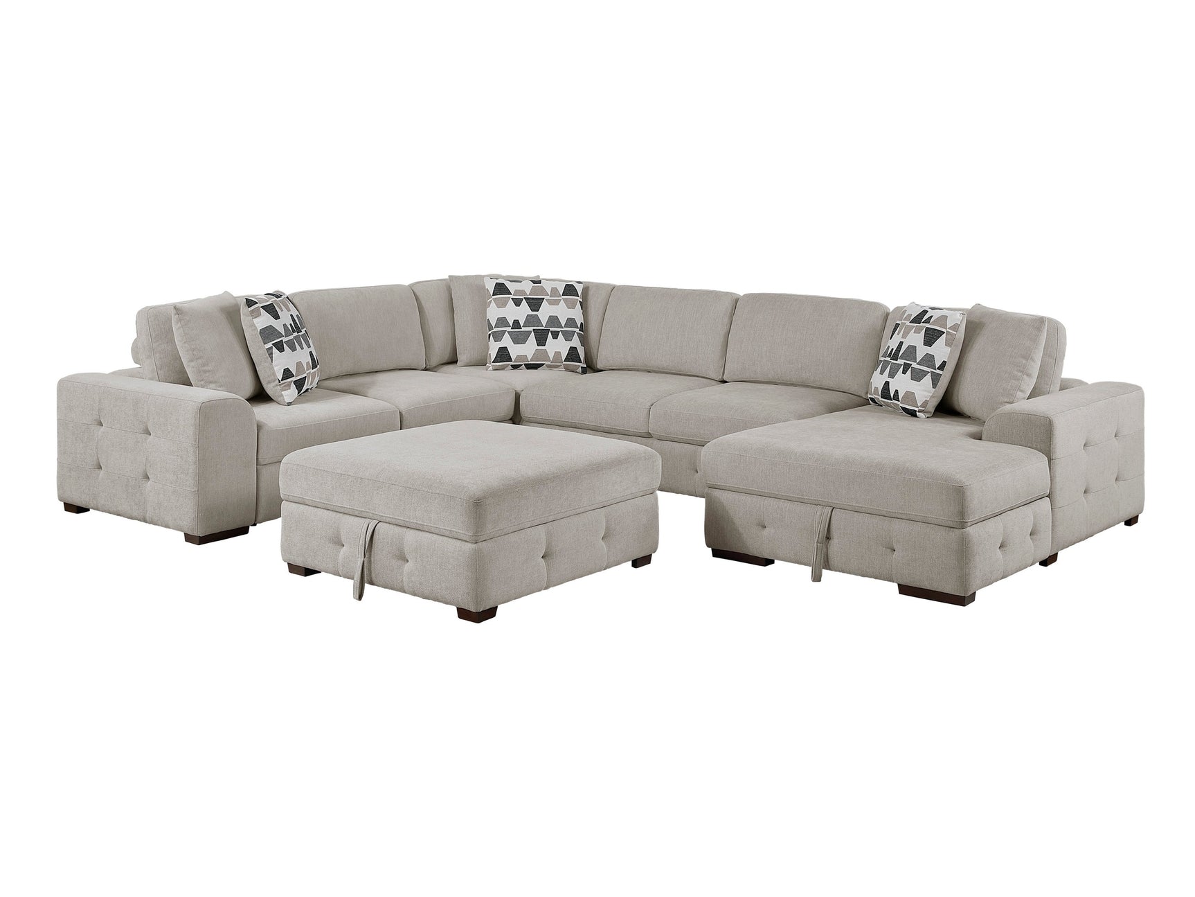 Raife Taupe 5-Piece Sectional with Right Chaise and Storage Ottoman - Ornate Home