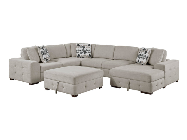 Raife Taupe 5-Piece Sectional with Right Chaise and Storage Ottoman - Ornate Home