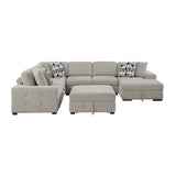 Raife Taupe 5-Piece Sectional with Right Chaise and Storage Ottoman - Ornate Home