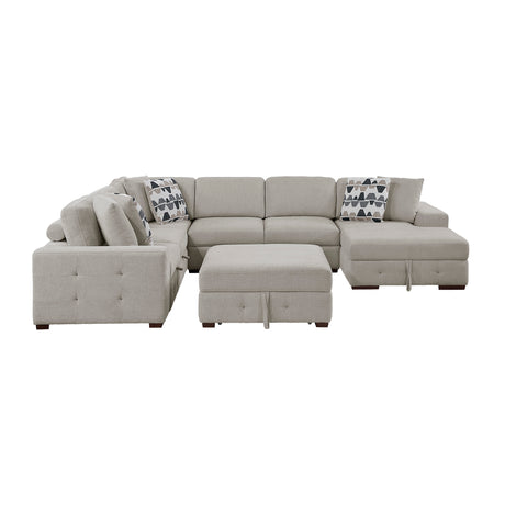 Raife Taupe 5-Piece Sectional with Right Chaise and Storage Ottoman - Ornate Home