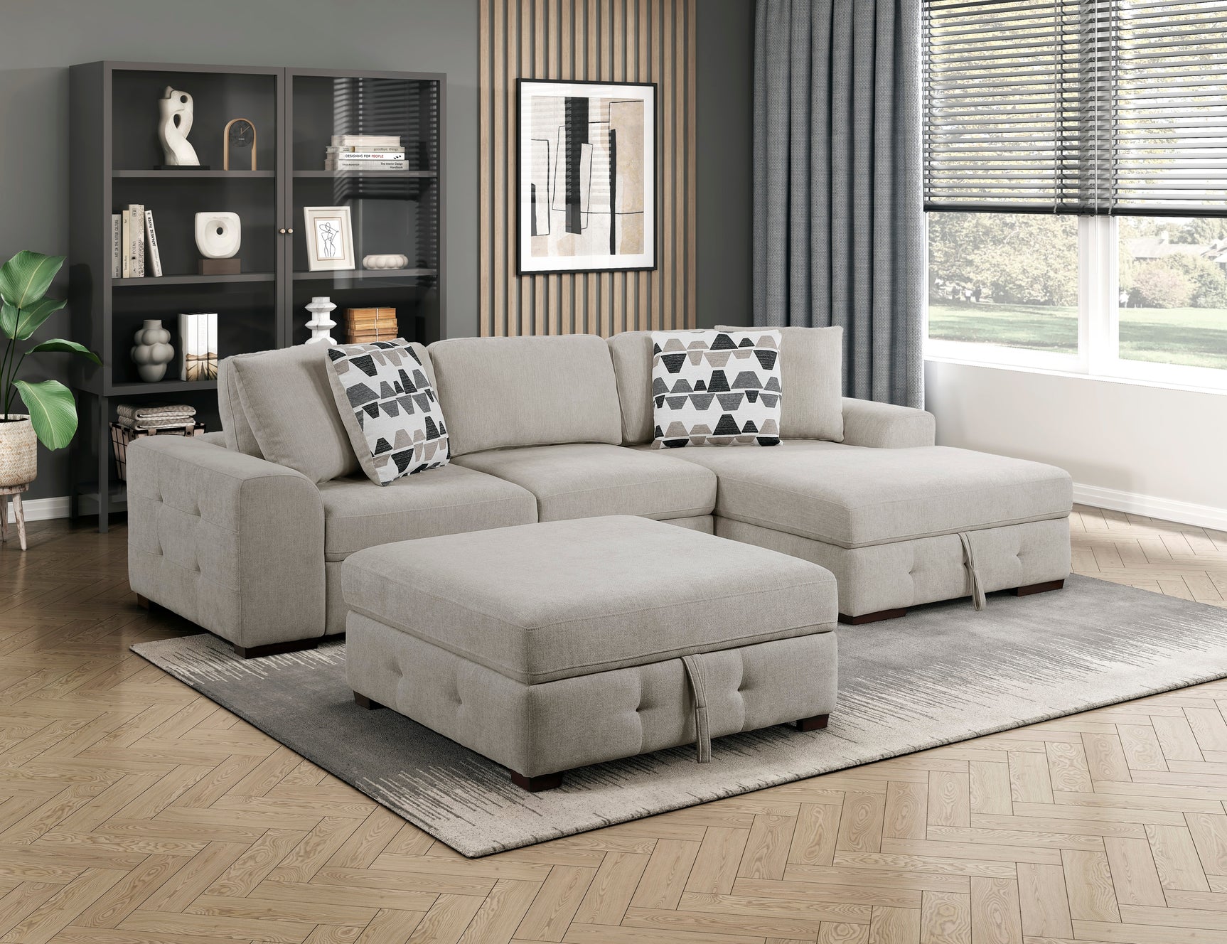 Raife Taupe Storage Ottoman - Ornate Home