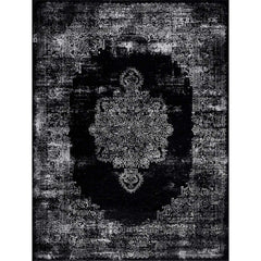 Rain Black Distressed Vintage NonSlip Indoor Area Rugs - Ornate Home