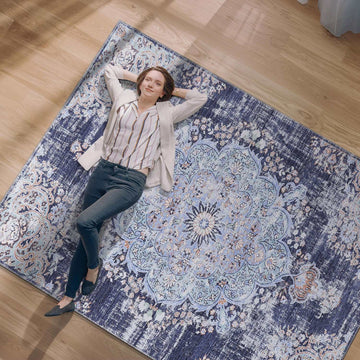 Rain Blue Modern Bohemian NonSlip Indoor Area Rugs - Ornate Home