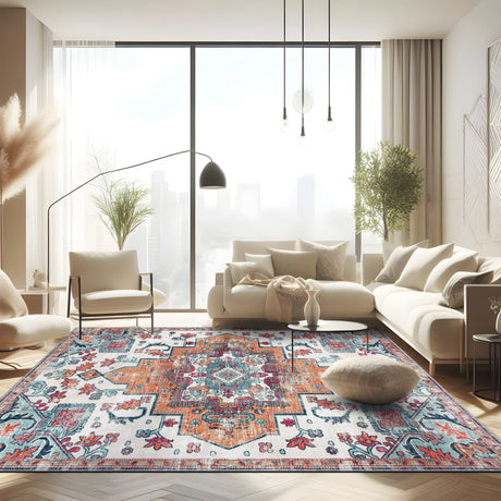 Rain Persian Multi Color Distressed Non-Slip Indoor Area Rug / 5'x7 (Classic motif) - Ornate Home