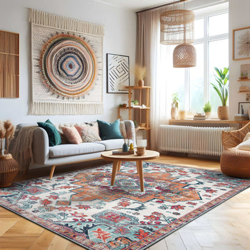 Rain Persian Multi Color Distressed Non-Slip Indoor Area Rug / 5'x7 (Classic motif) - Ornate Home