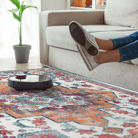 Rain Persian Multi Color Distressed Non-Slip Indoor Area Rug / 5'x7 (Classic motif) - Ornate Home