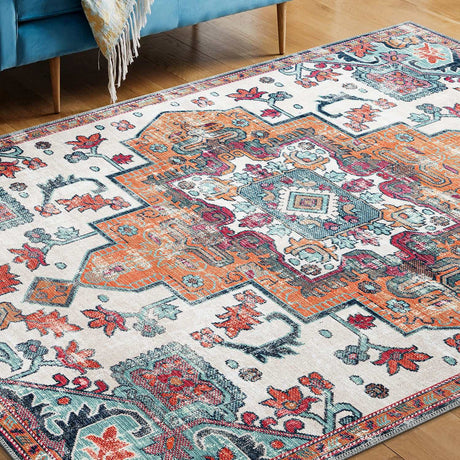 Rain Persian Multi Color Distressed Non-Slip Indoor Area Rug / 5'x7 (Classic motif) - Ornate Home