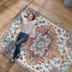 Rain Persian Multi Color Distressed Non-Slip Indoor Area Rug / 5'x7 (Classic motif) - Ornate Home