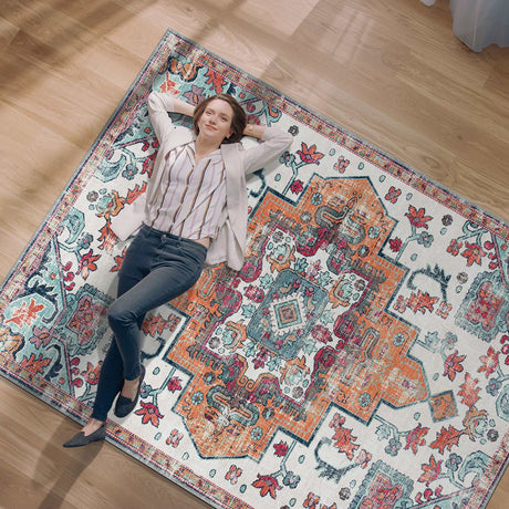 Rain Persian Multi Color Distressed Non-Slip Indoor Area Rug / 5'x7 (Classic motif) - Ornate Home