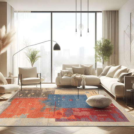 Rain Persian Multi Color Patchwork Distressed Non-Slip Indoor Area Rug / 5'x7 (Geometric colorful) - Ornate Home