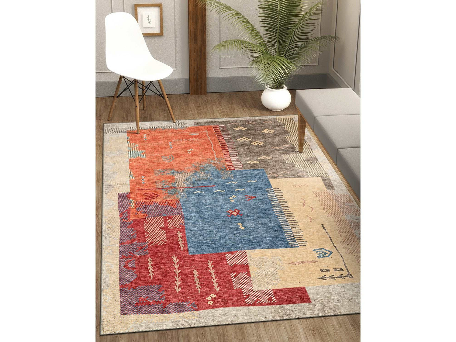 Rain Persian Multi Color Patchwork Distressed Non-Slip Indoor Area Rug / 5'x7 (Geometric colorful) - Ornate Home