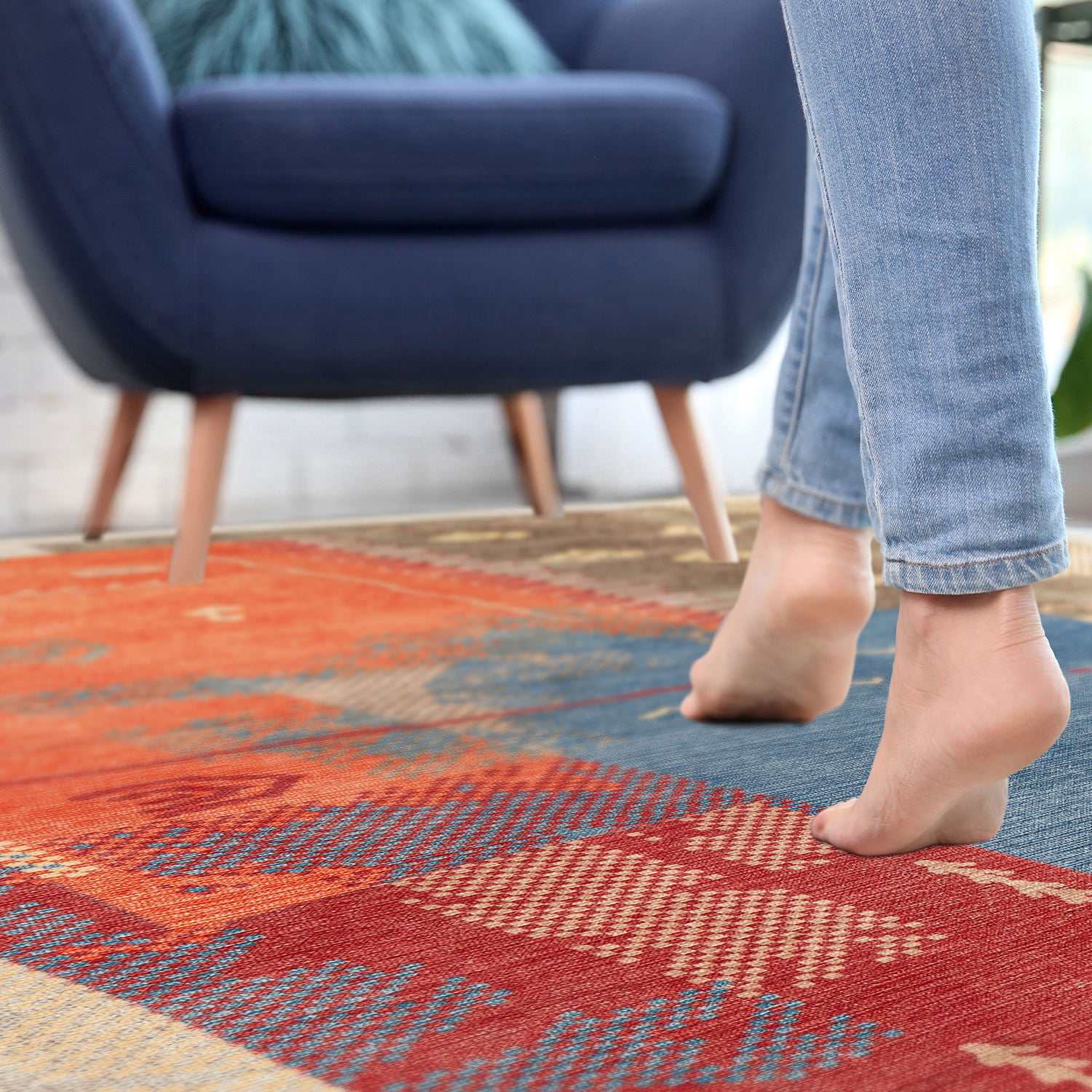 Rain Persian Multi Color Patchwork Distressed Non-Slip Indoor Area Rug / 5'x7 (Geometric colorful) - Ornate Home