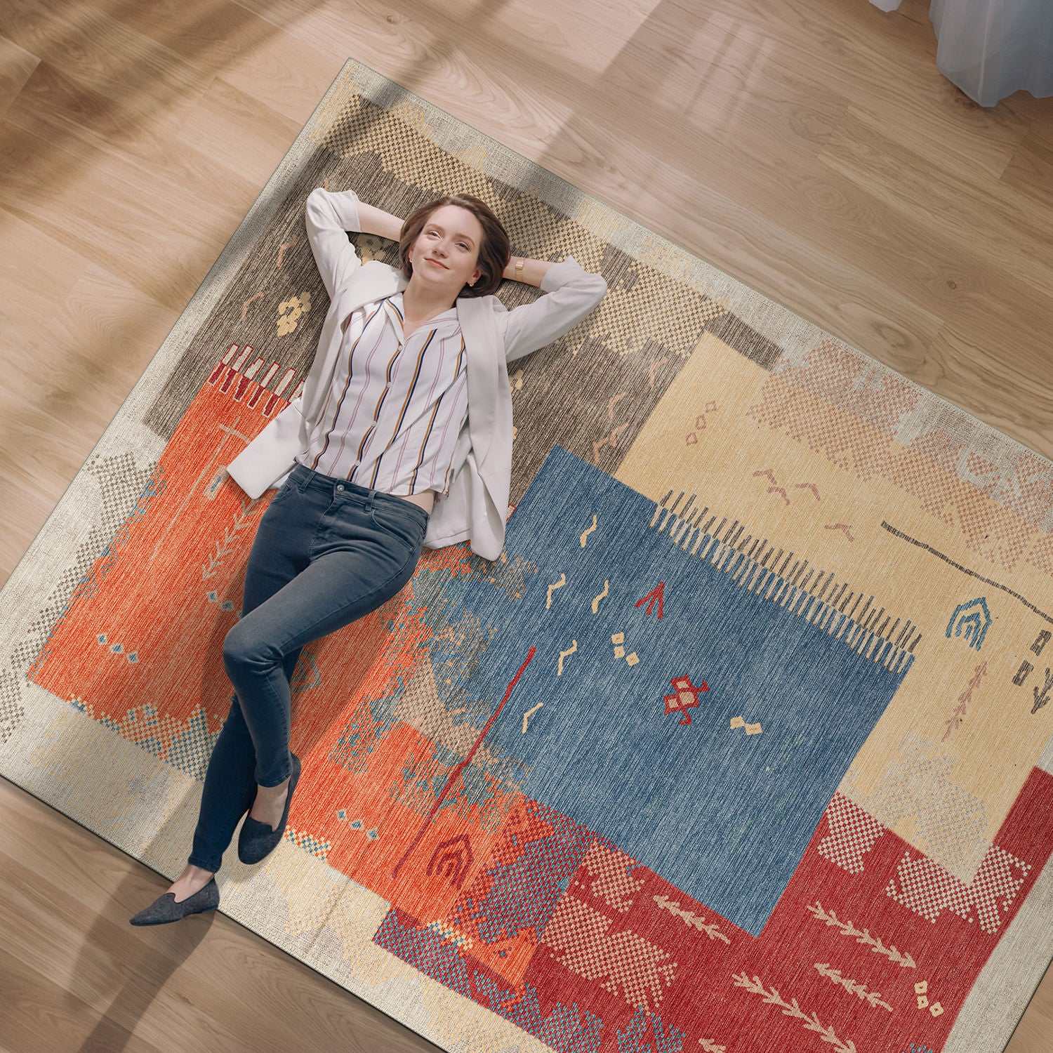 Rain Persian Multi Color Patchwork Distressed Non-Slip Indoor Area Rug / 5'x7 (Geometric colorful) - Ornate Home