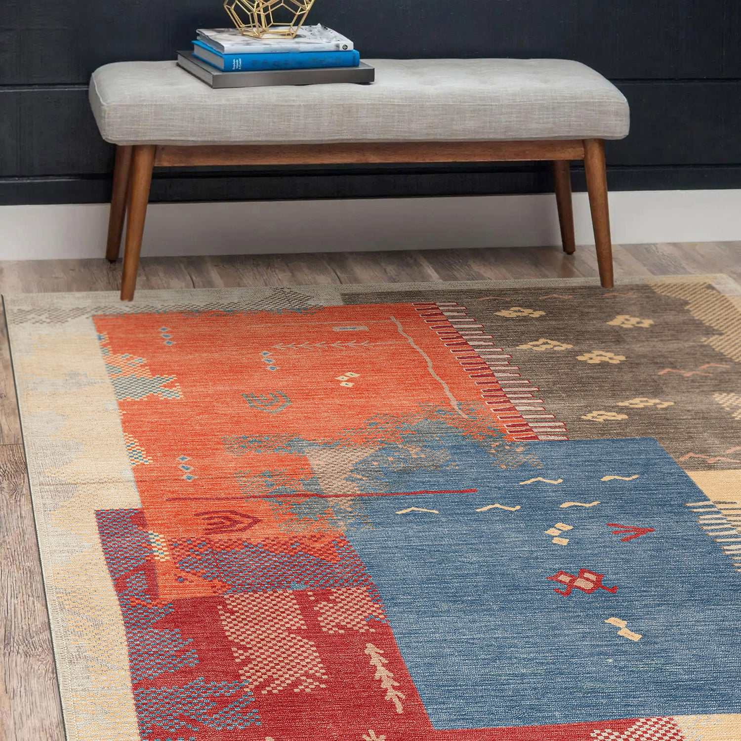 Rain Persian Multi Color Patchwork Distressed Non-Slip Indoor Area Rug / 5'x7 - Ornate Home