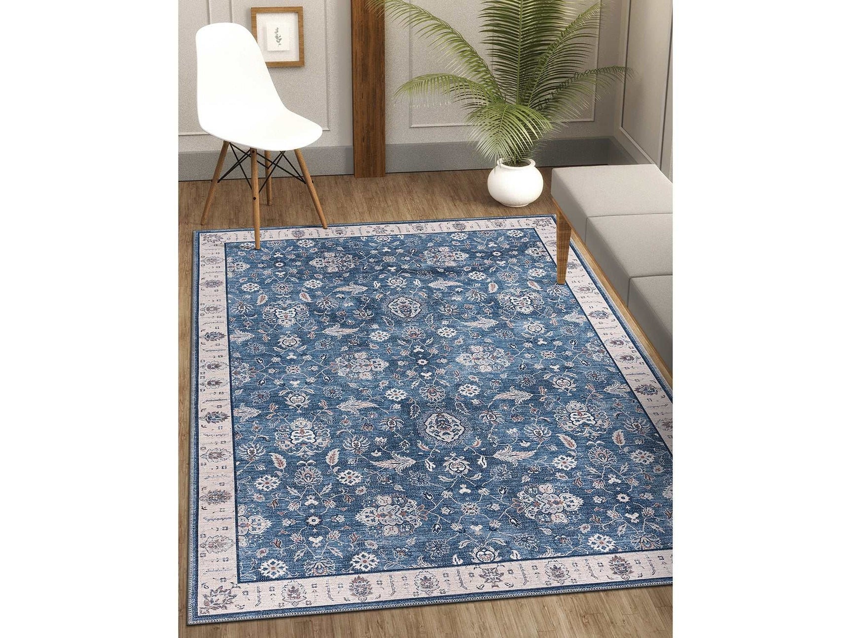 Rain Persian Navy Color Distressed Non-Slip Indoor Area Rug / 5'x7 - Ornate Home