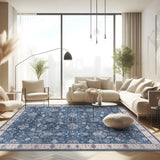 Rain Persian Navy Color Distressed Non-Slip Indoor Area Rug / 5'x7 - Ornate Home