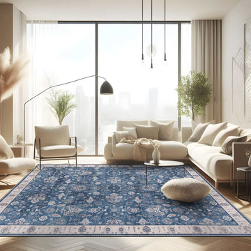 Rain Persian Navy Color Distressed Non-Slip Indoor Area Rug / 5'x7 - Ornate Home