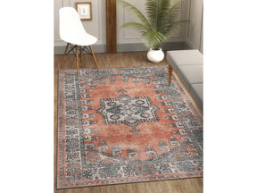 Rain Persian Orange Distressed Vintage Non-Slip Indoor Area Rug / 5'x7 - Ornate Home