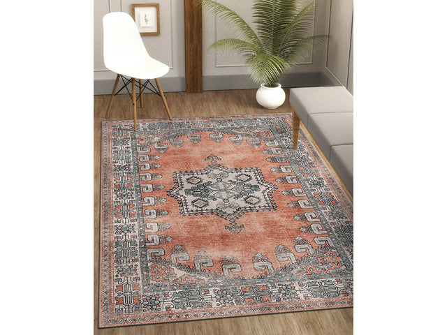 Rain Persian Orange Distressed Vintage Non-Slip Indoor Area Rug / 5'x7 - Ornate Home