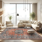 Rain Persian Orange Distressed Vintage Non-Slip Indoor Area Rug / 5'x7 - Ornate Home