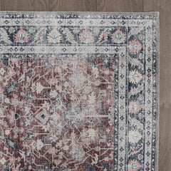 Rain Persian Red Distressed Vintage Non-Slip Indoor Area Rug / 5'x7 - Ornate Home