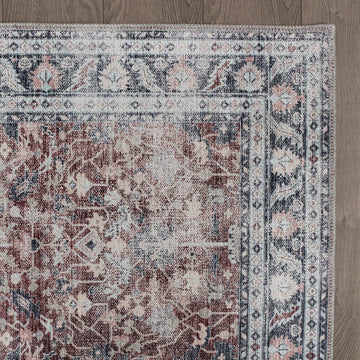 Rain Persian Red Distressed Vintage Non-Slip Indoor Area Rug / 5'x7 - Ornate Home