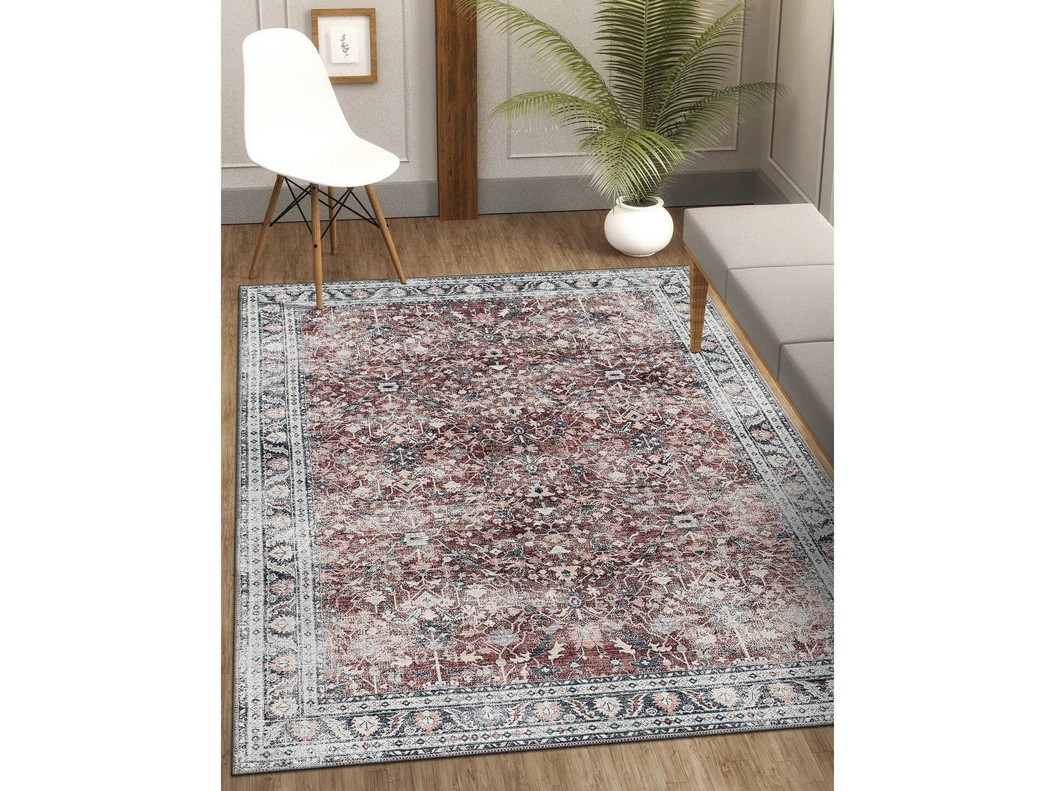 Rain Persian Red Distressed Vintage Non-Slip Indoor Area Rug / 5'x7 - Ornate Home